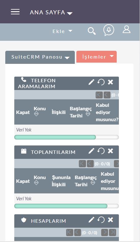 SuiteCRM Dashborard