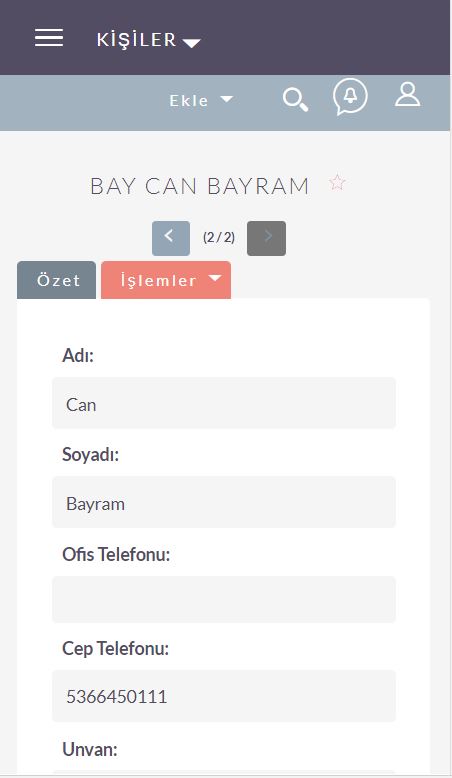 SuiteCRM Kişiler